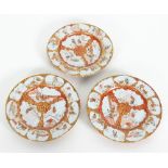 Three Japanese Kutani dessert plates,