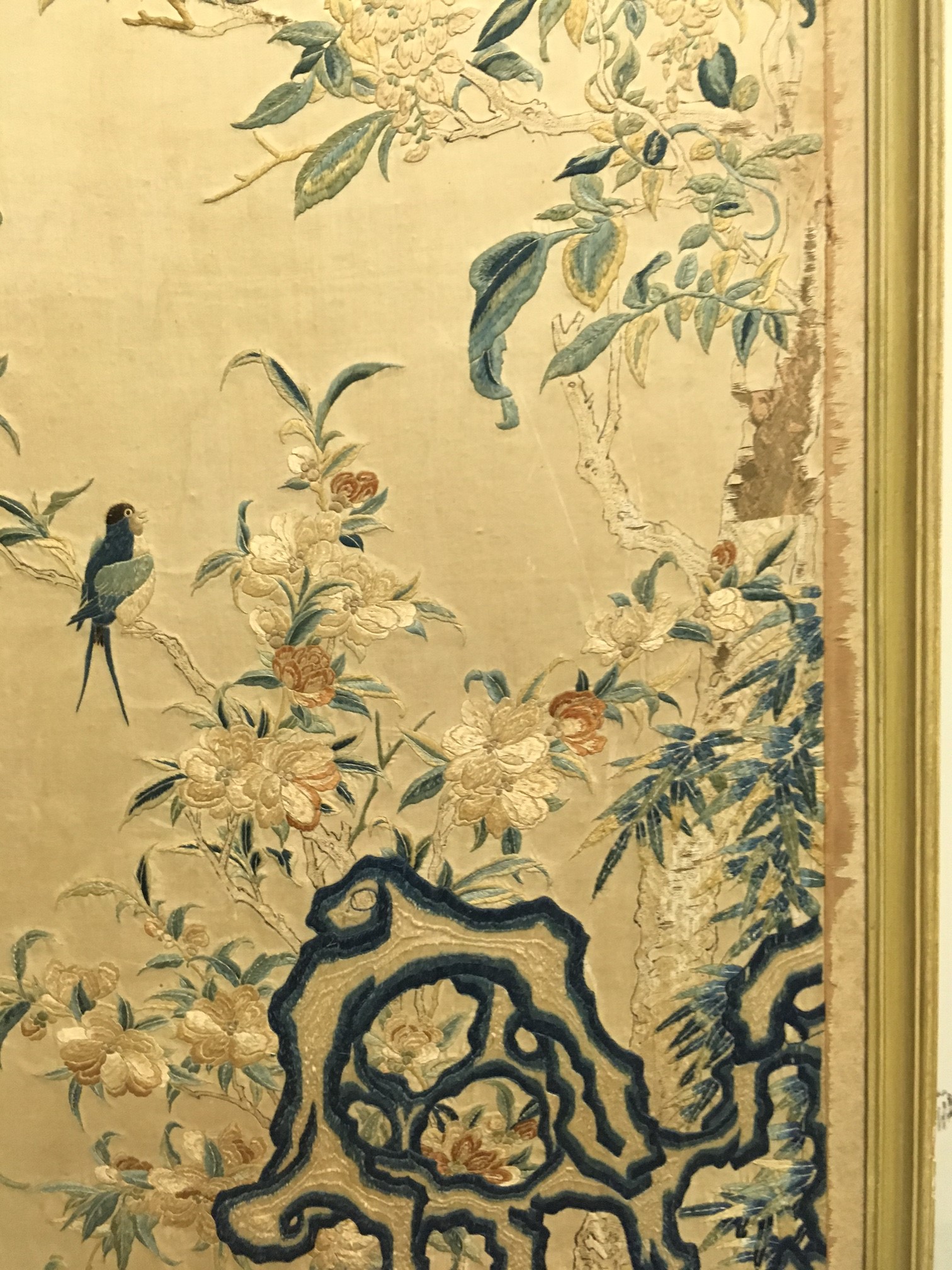 Four Chinese needlework panels of birds in flowering branches, - Image 5 of 13