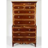 A late 18th Century tallboy chest crossbanded and inlaid satinwood patera,