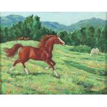 Ila McAfee/Arab Horse Cantering in a Field/signed/acrylic on board, 39.