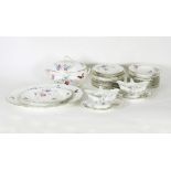 A Paris porcelain part dinner service, early 20th Century, printed flowers and butterflies,