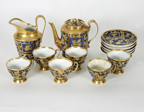 A Paris porcelain part coffee service, circa 1810, comprising a coffee pot, cream jug,