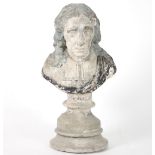 A plaster bust of Milton, on a socle base, weighted, 49.