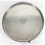 A large George III silver salver, W & P Cunningham, Edinburgh 1802, central armorial,