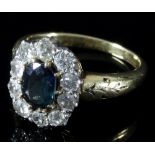 A diamond and Australian sapphire cluster ring,