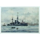 Frank Watson Wood (British 1862 - 1953)/HMS Majestic leaving Portsmouth 1905/signed lower right and