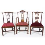 A late 18th Century mahogany armchair with pierced upright splat on moulded chamfered legs,