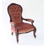 A Victorian button back open armchair Condition Report: Damaged