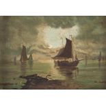 Late 19th Century English Scool/Ships by a Coast/signed with initials KA/oil on board,