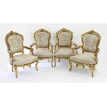 A set of four Louis XV style gilt framed salon chairs,