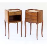 A pair of Continental inlaid bedside tables, one fitted with three drawers,