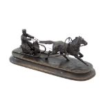 A Russian bronze figure of a horse-drawn sleigh, signed in cyrillic,