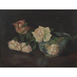 20th Century English School/Still Life of a Vase of Roses/oil on canvas,