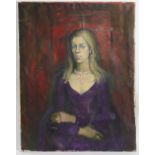 Barbara Dorf (1933-2016)/Portrait of a Lady wearing a Purple Dress/oil on canvas,