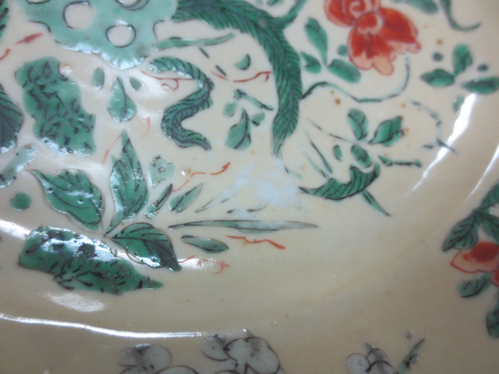 Three Chinese plates, Qianlong circa 1780, enamelled flowering plants to a caramel coloured ground, - Image 5 of 7