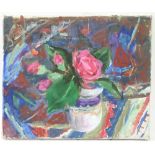 Barbara Dorf (1933-2016)/Still Life with Vase of Roses/oil on canvas, 25cm x 30.