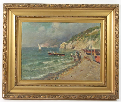 Late 19th Century Italian School/Fishermen on a Coastal Landscape/oil on canvas, 28cm x 38. - Bild 2 aus 2
