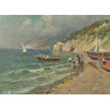 Late 19th Century Italian School/Fishermen on a Coastal Landscape/oil on canvas, 28cm x 38.