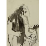 Barbara Dorf (1933-2016)/Old Man and Baby/monochrome wash, 24.5cm x 17.