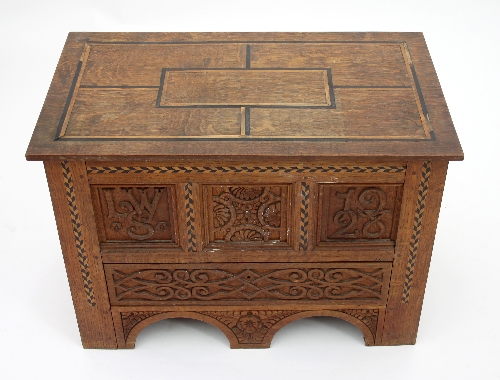 An Arts and Crafts oak mule chest of small proportions, - Image 2 of 3