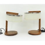 David Linley (British, born 1961): A pair of walnut and chrome bedside lamps with pleated shades,