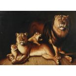 20th Century/Lion, Lioness and Cubs/oil on canvas,