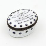 A Bilston enamel oval patch box, late 18th Century,