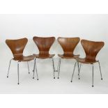 Arne Jacobsen for Fritz Hansen: A set of four 'series 7' teak chairs/see illustration