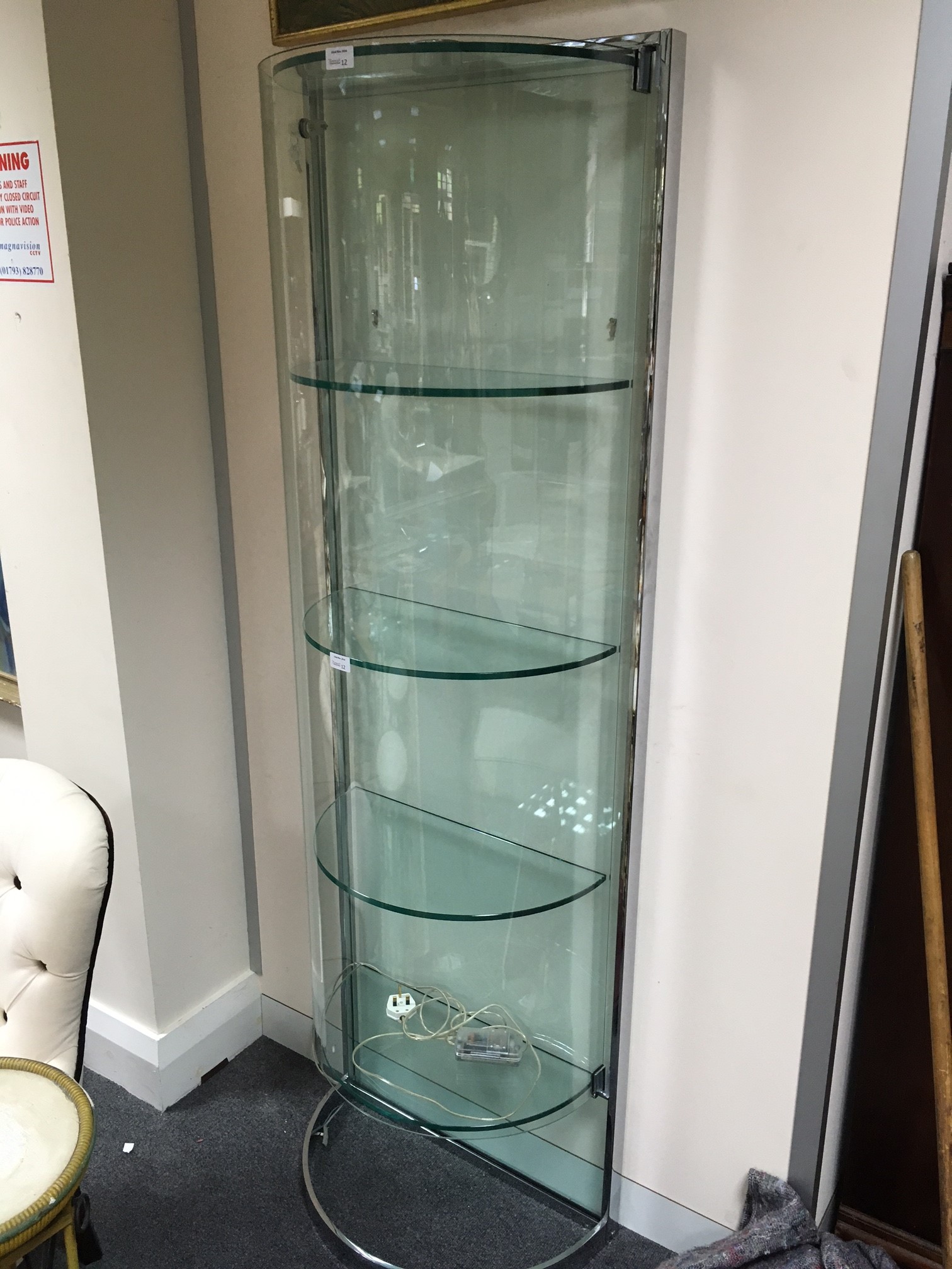 A set of 20th Century chrome framed glass shelves of half round form with chrome frame, - Image 3 of 3