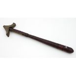 A 19th Century European fruitwood and brass mounted hammer,