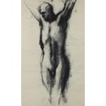 Barbara Dorf (1933-2016)/Standing Male Nude with Raised Arms/black crayon,