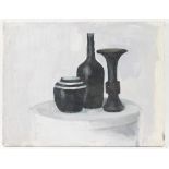 Barbara Dorf (1933-2016)/Monochrome Still Life with Vases on a Plinth/oil on canvas,