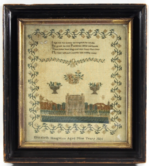 A George IV needlework sampler worked by Elizabeth Houghton aged Nine Years and dated 1825,