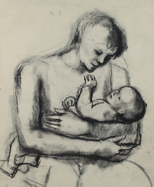 Barbara Dorf (1933-2016)/Mother and Child/black crayon, 64.