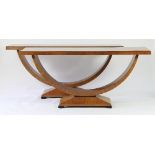 A pair of Biedermeier style satin birch veneered console tables,