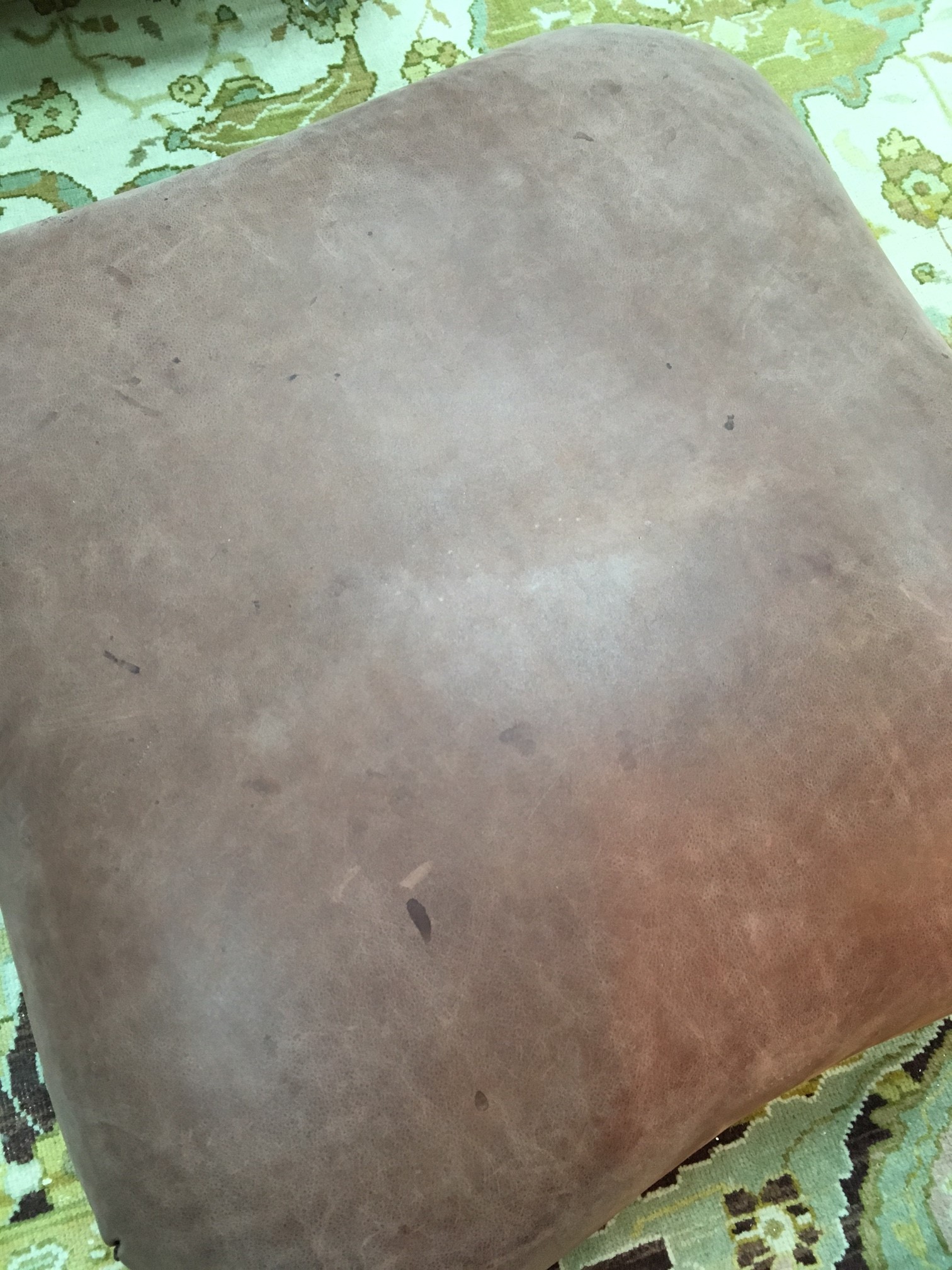 A brown leather upholstered tub armchair by J Robert Scott and a matching foot stool/see - Image 5 of 5