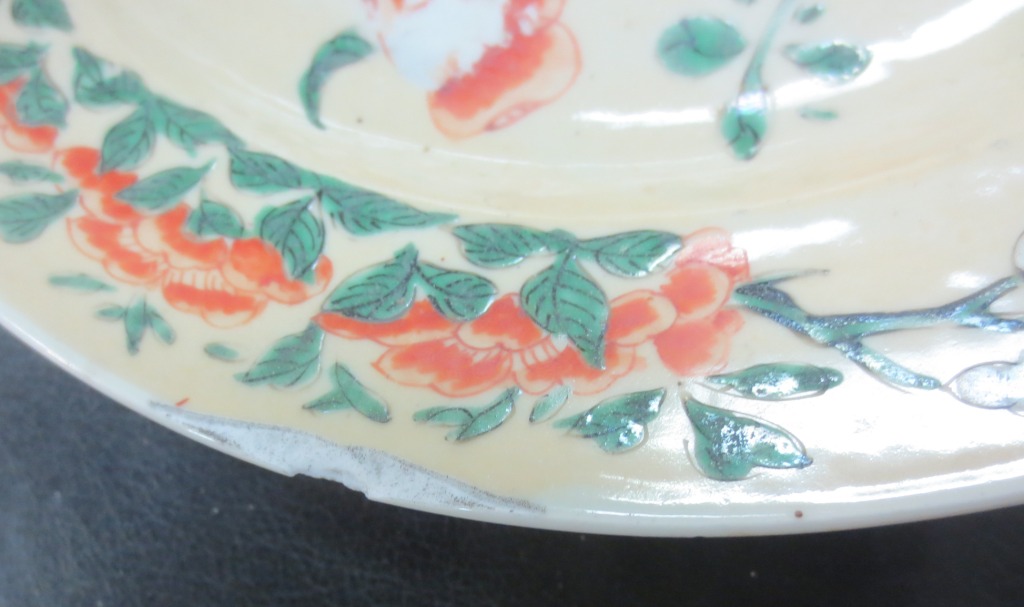 Three Chinese plates, Qianlong circa 1780, enamelled flowering plants to a caramel coloured ground, - Image 3 of 7