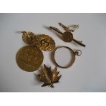 A 9ct gold glass, yellow metal etc (contents of 1 bag).