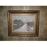A 20th century oil on canvas of a continental scene, signed, 33cm by 25cm.