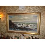 A 20th century seascape, oil on canvas, 99cm by 52cm.