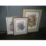 Three still life watercolours, signed Bobby Simmons. The largest 48cm by 35cm (3).