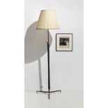 MAISON COMTE Lampadaire ajustable, avant 1940 Laiton, bronze patiné, cuir / brass, patinated bronze,