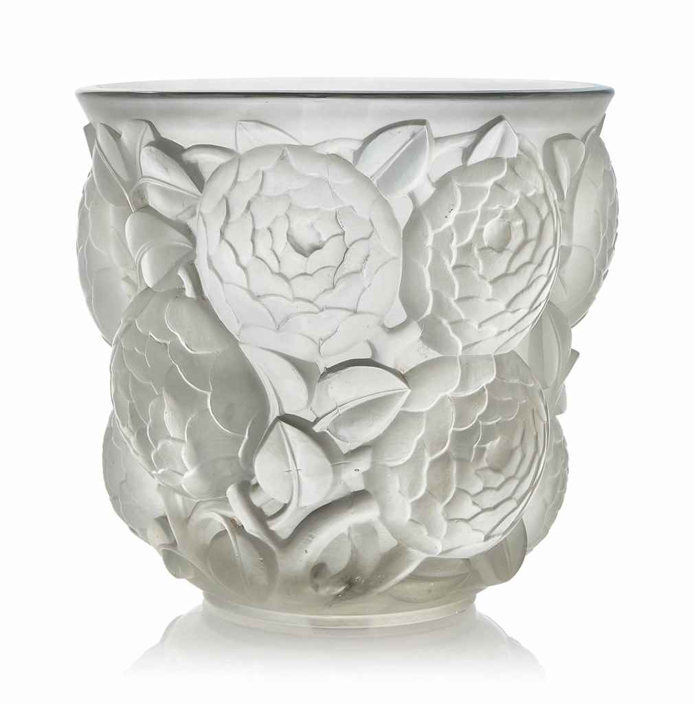 An Oran Vase, No. 999
designed 1927, clear and frosted
10 ½ in. (26.8 cm.) high
wheel-engraved R.