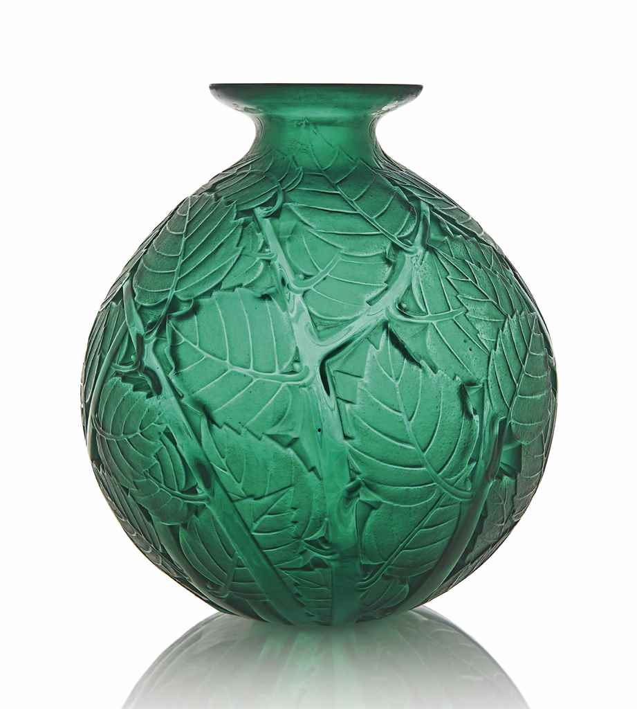 A Milan Vase, No. 1025
designed 1929, green and white stained
11 in. (28 cm.) high
engraved R.