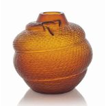 A Serpent Vase, No. 896
designed 1924, deep amber
10 in. (25.4 cm.) high
intaglio R. LALIQUE