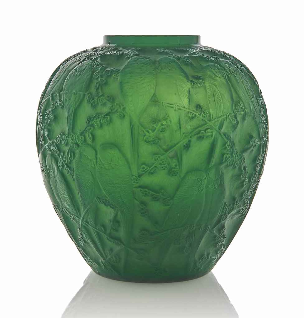 A Perruches Vase, No. 876
designed 1919, cased jade green and white stained
10 in. (25.5 cm.) high