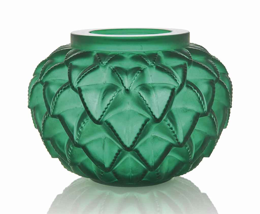 A Languedoc Vase, No. 1021
designed 1929, green
9 in. (22.8 cm.) high
engraved R. Lalique France (