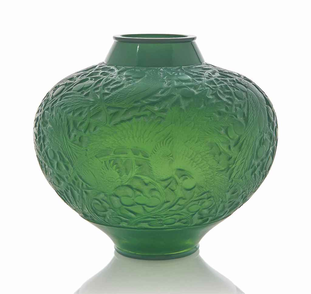 An Aras Vase, No. 919
designed 1924, cased jade and white stained
9 ½ in. (24.2 cm.) high
engraved