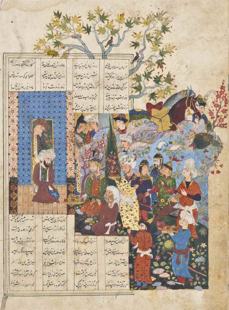 A KING VISITS SHAYKH 'ALLAMA BUKHARA, CENTRAL ASIA, CIRCA 1630 Opaque pigments heightened with