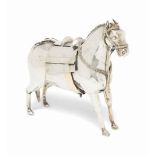 A FINE SILVER GILT MODEL OF A STALLION NORTH INDIA, 19TH CENTURY Realistically rendered, standing,